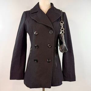 Black Rivet Wool Peacoat Double Breasted Collared Y2K Grunge Dark Academia XS